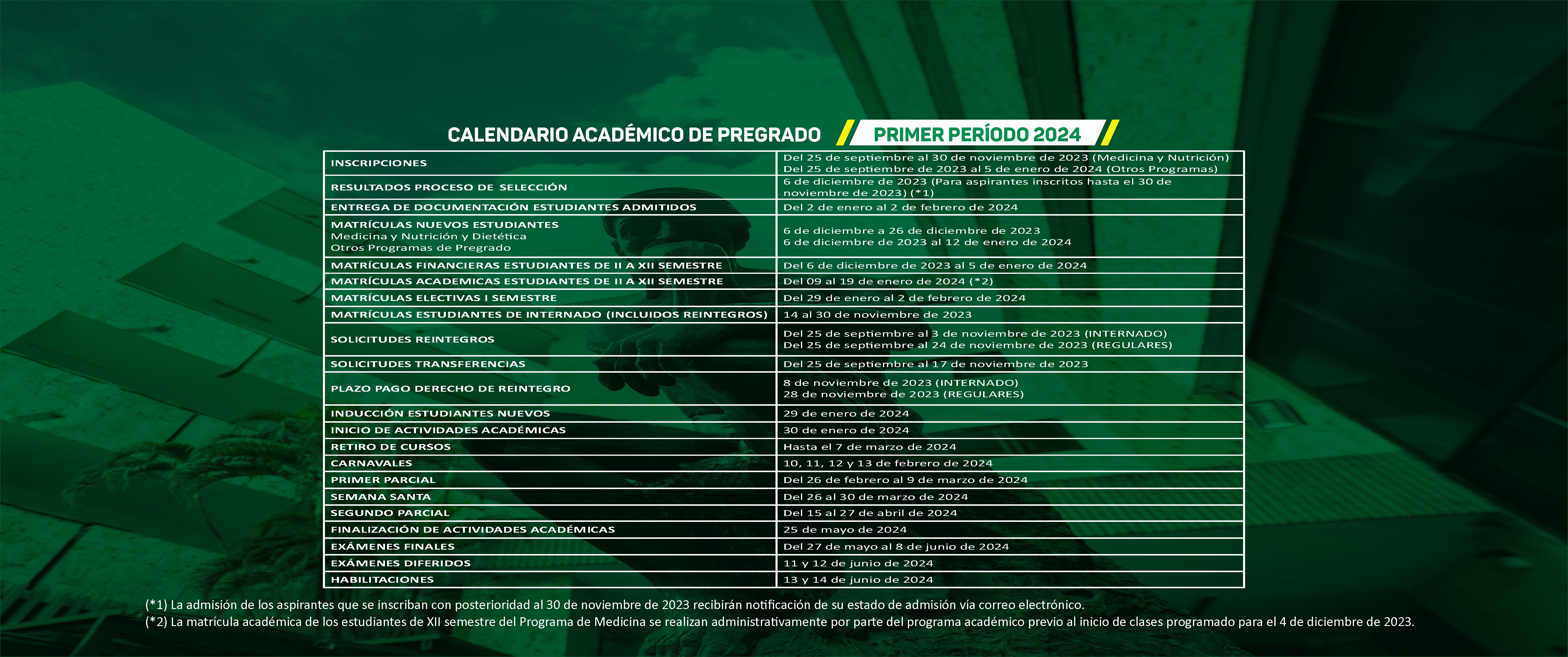 Calendario académico 2024-1